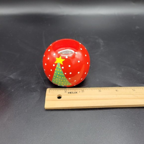 Wooden Christmas Tree Handpainted 2.5" X 2.5" Votive Candleholder Pair - Picture 10 of 10